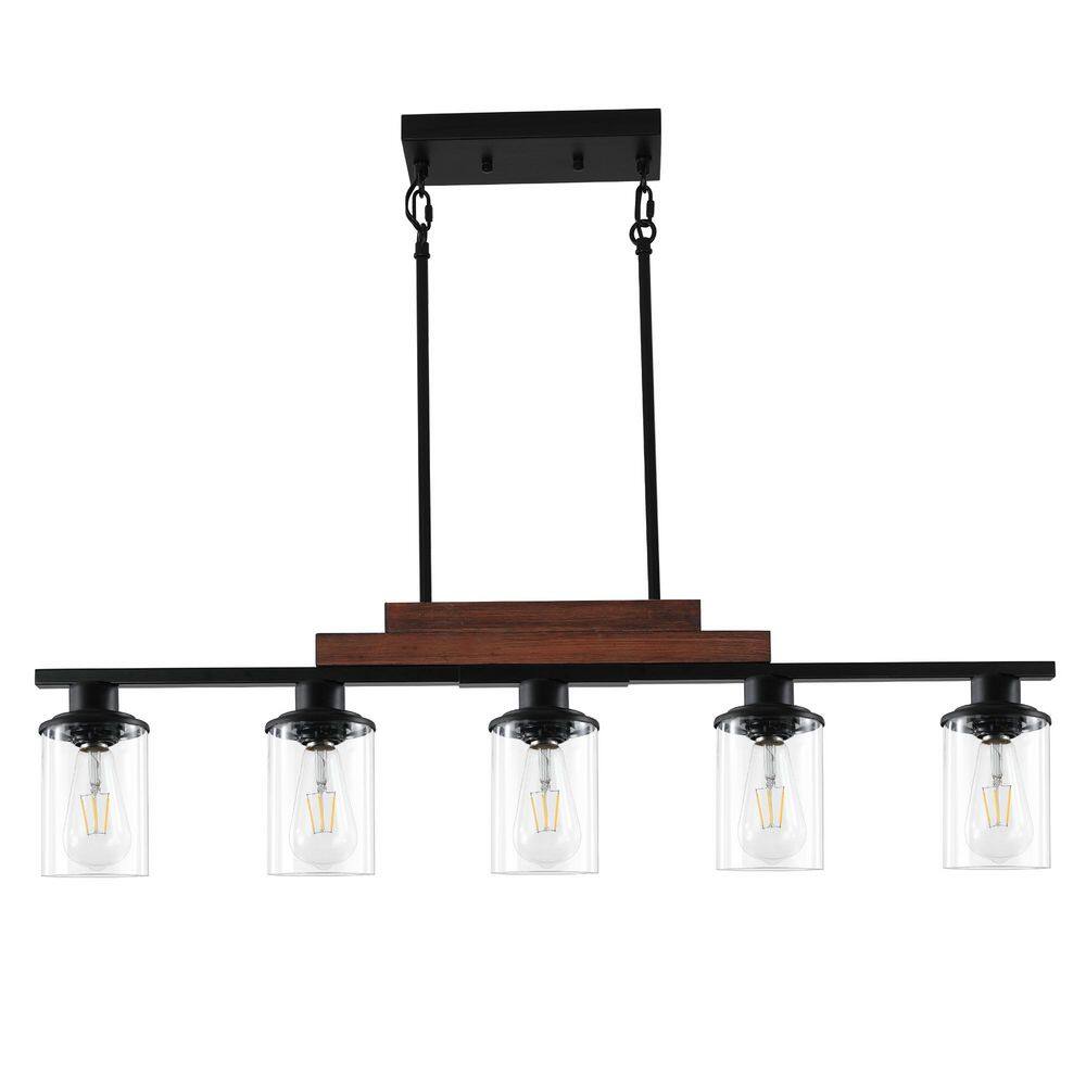 5-Light Walnut and Black Linear Chandelier Pendant Light Industrial Ceiling Light for Kitchen Island price history on PriceWatchPro