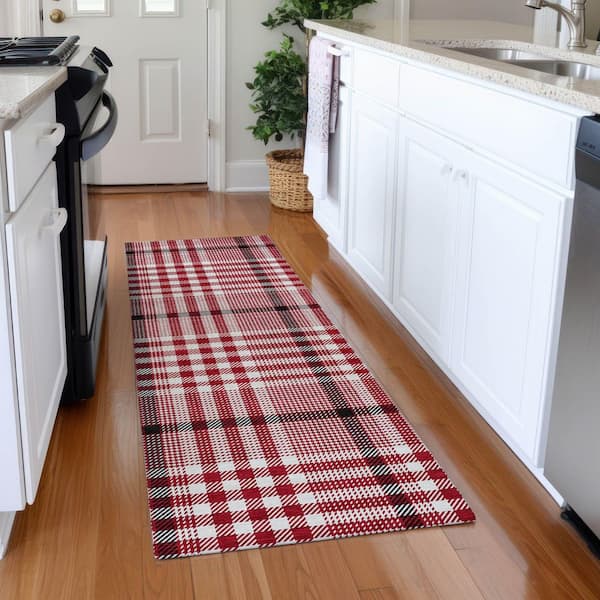 Mayfield Premium Machine Washable Abstract AMF1054 Red 2 ft. 3 in. x 7 ft. 6 in. Runner Rug