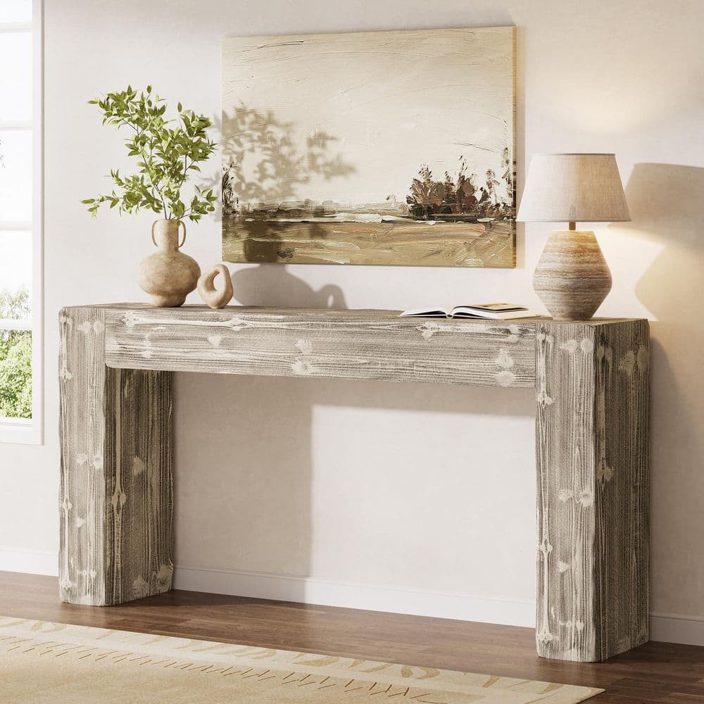 Turrella 63 in. Farmhouse Gray Rectangle Solid Wood Console Table Console Table for Entryway, Living Room, Foyer price history on PriceWatchPro