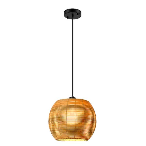 ZSMIHDOH 1-Light Boho Hand-Woven Natural Rattan Single Pendant for Kitchen Island Dining Room Living Room
