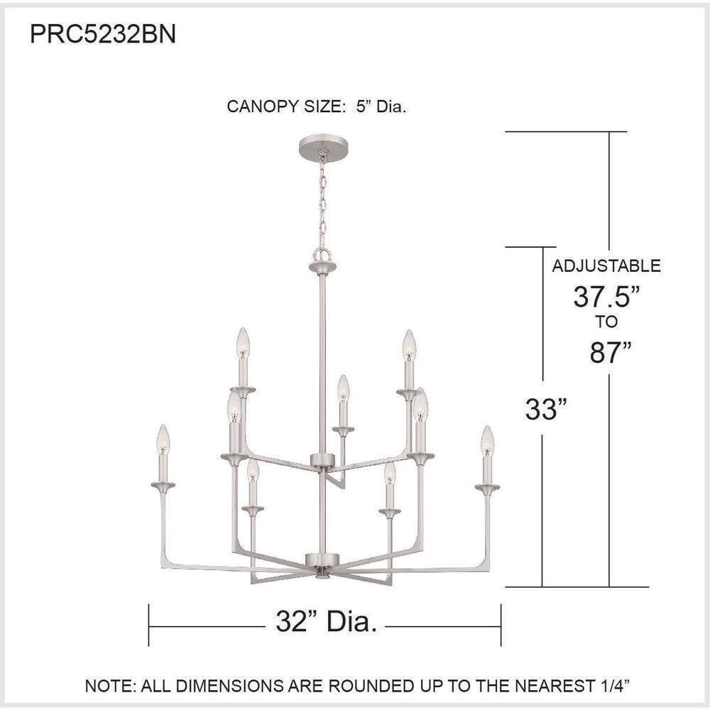 Prescott Brushed Nickel 9-Light Chandelier with Candle Sleeves