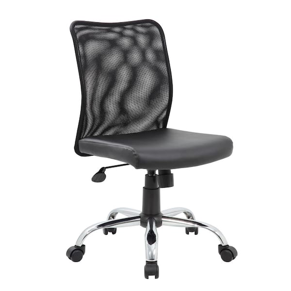 BOSS Office Products Black Mesh Back Black Vinyl Seat Armless Chrome Base Pneumatic Lift Mesh Task Chair
