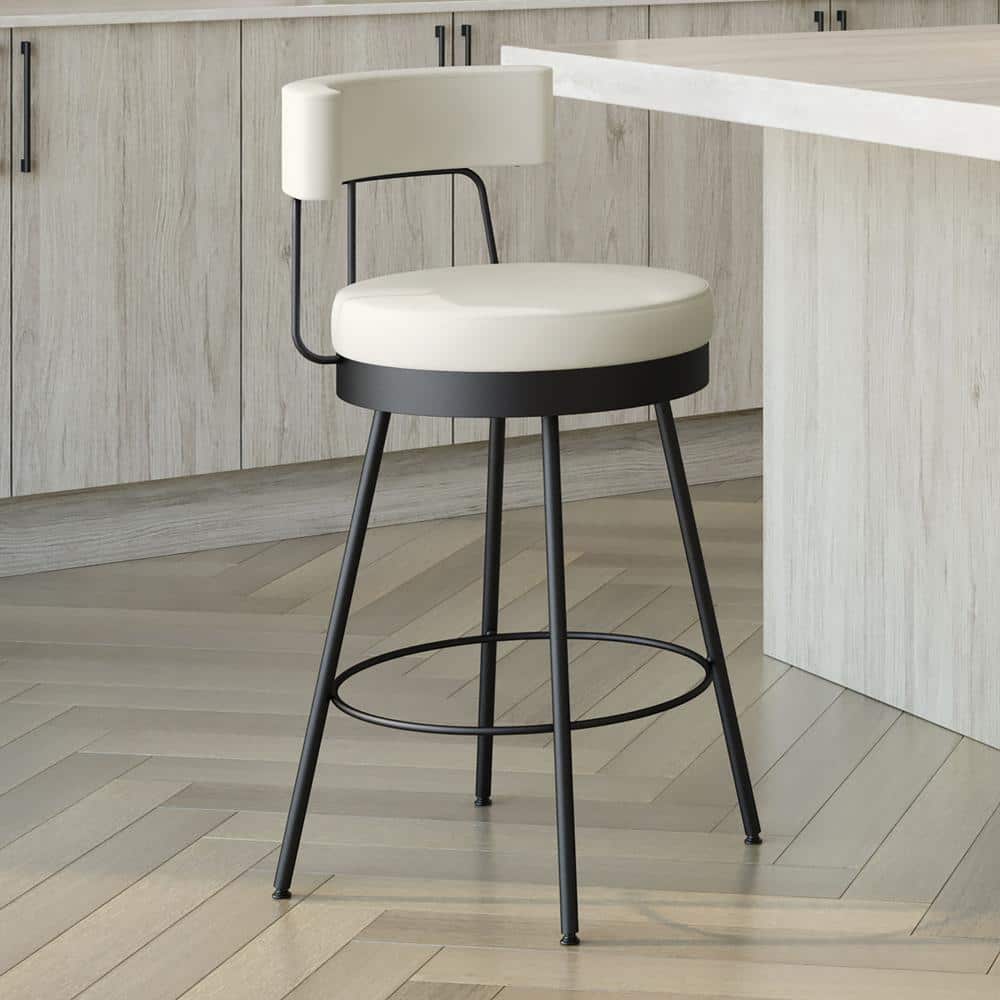 Amisco Urbana 26,75 in. Off White Faux Leather / Black Metal Swivel ...