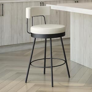 Urbana 26,75 in. Off White Faux Leather / Black Metal Swivel Counter Stool