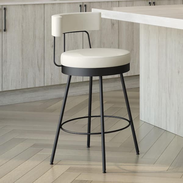 Amisco Urbana 26,75 in. Off White Faux Leather / Black Metal Swivel Counter Stool
