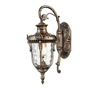 9.15 in. Gold Outdoor Hardwired Lantern Wall Sconce with No Bulbs Included