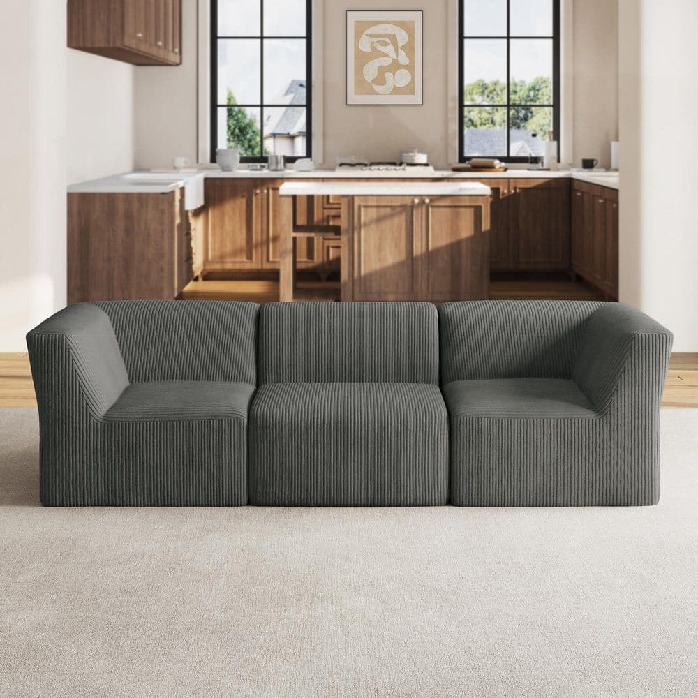 106.15 in. Modern Square Arm Corduroy Upholstered Rectangle 3-Seater Sofa in Gray price history on PriceWatchPro