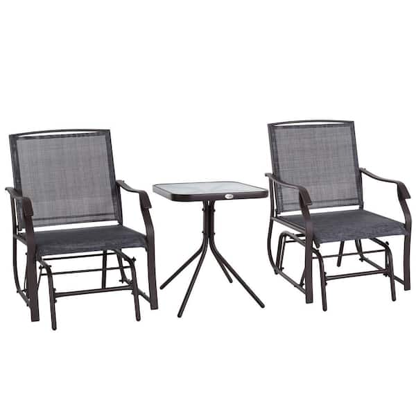 3-Piece Metal Outdoor Bistro Set with Gray Seats, Glass Tabletop