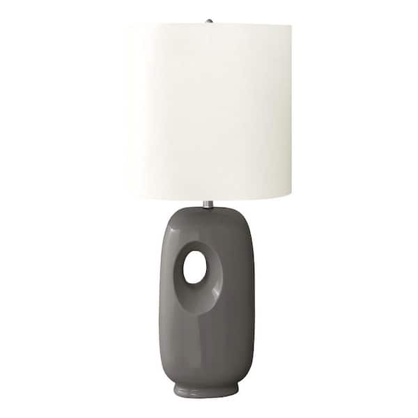 25 in. Gray Ceramic 1-Light Table Lamp with Cut-Out Design and Ivory Fabric Shade for Living Room, Bedroom and Office