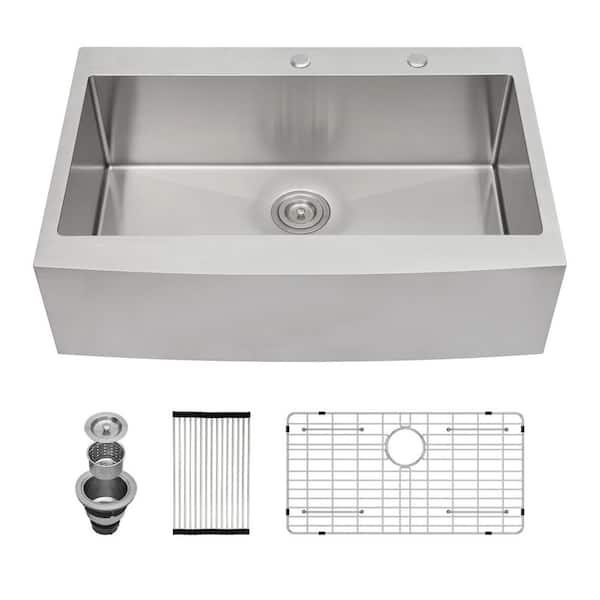 LORDEAR 33 in.Drop In Stainless Steel 16-Gauge Single Bowl Farmhouse Apron Kitchen Sink with Bottom Grid