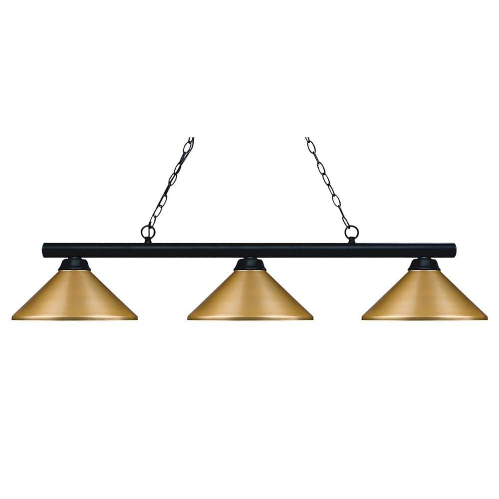 Maddox Matte Black 48" Billiard Light with Satin Gold Shades