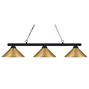 Sharp Shooter 3-Light Matte Black with Metal Satin Gold Shade Billiard Light with No Bulbs Included
