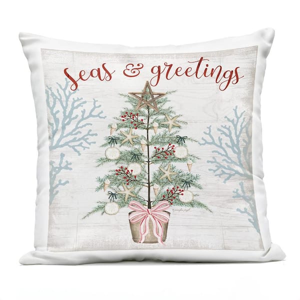 Seas and Greetings Coastal Tree Green Square Outdoor Throw Pillow