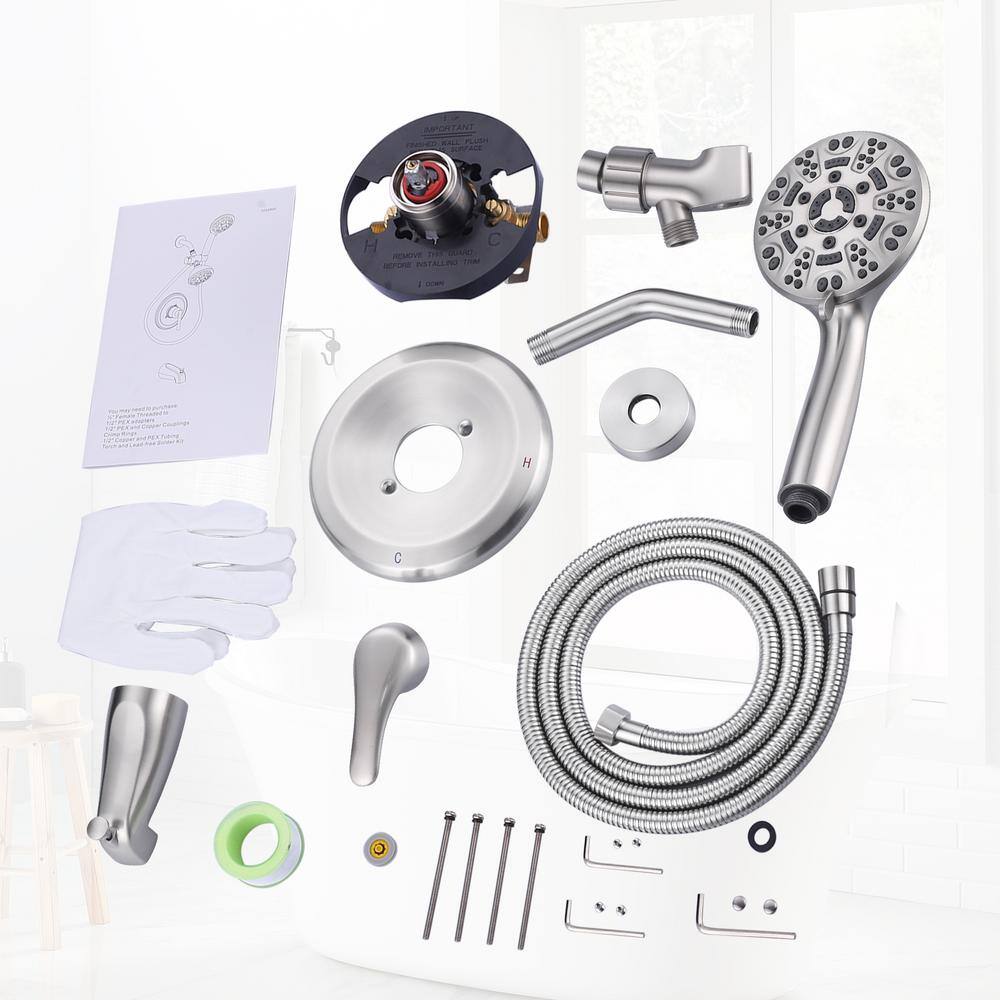 Brushed Nickel 7-Spray Wall Mounted Handheld Shower Faucet