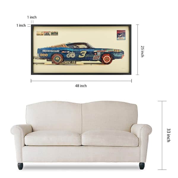 Empire Art Direct Muscle Blue Car Dimensional Collage Framed
