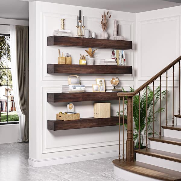 60 in. W x 8 in. D Dark Chocolate Wood Decorative Wall Shelf (Set of 2)