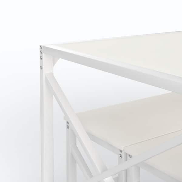 3-Piece Dining Table Set for 6,55'' Kitchen Table with 2 Benches, Industrial Wood and Metal Dinette, White MDF Top