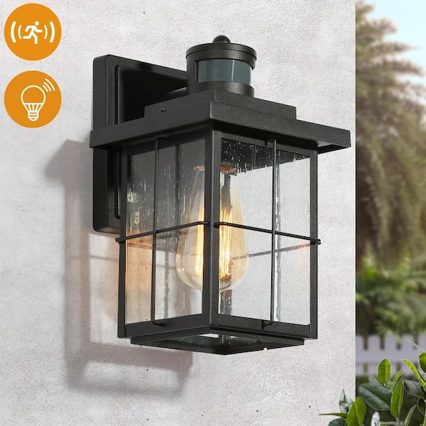 Modern Outdoor Wall Light with Motion Sensor, 1-Light Black Exterior Sconce for Porch Garage Pergola Gazebo Deck Garden