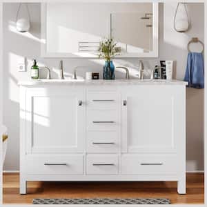 Aberdeen 48 in. W x 22 in. D x 34 in. H Double Bath Vanity in White with White Carrara Marble Top with White Sinks