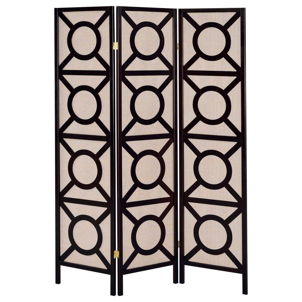 Cappuccino Transitional 3-Panel Folding Screen with Circular Pattern