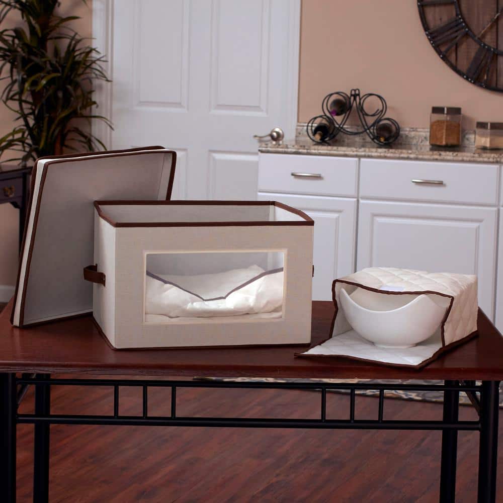Natural Canvas Serveware Storage Box with Quilted Pouches