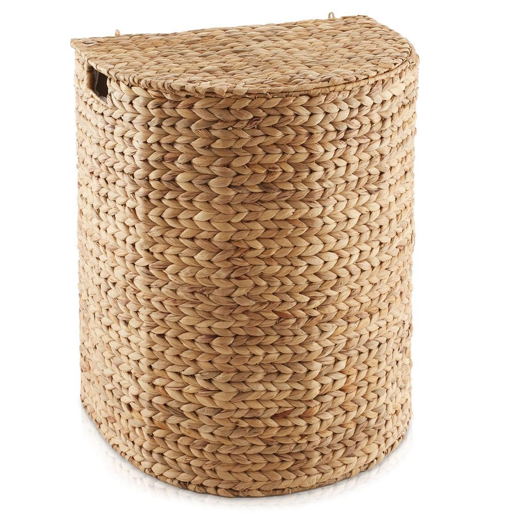 Natural Wicker Half-Moon Laundry Hamper with Lid