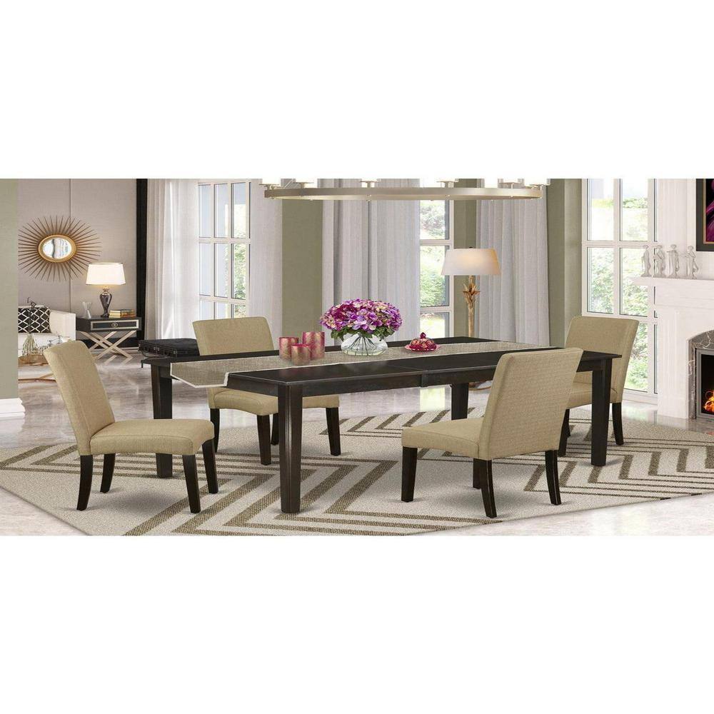 Cappuccino Finish 5-Piece Butterfly Leaf Dining Set with Linen Fabric Chairs