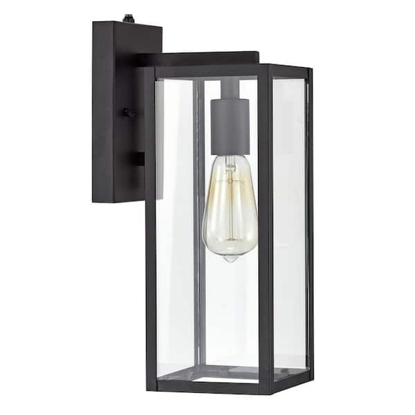 14.50 in. Textured Black Outdoor E26 Light Control Wall Lantern Sconce ...