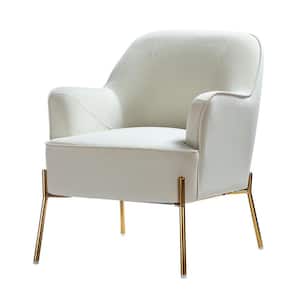 Nora Modern Ivory Velvet Accent Chair with Gold Metal Legs