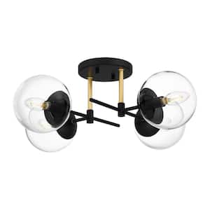 Woodleaf 21.88 in. 4-Light Matte Black and Gold Semi-Flush Mount Light with Clear Glass Shades