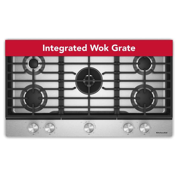 36 in. 5 Burners Gas Cooktop in Stainless Steel with Integrated Wok Grate