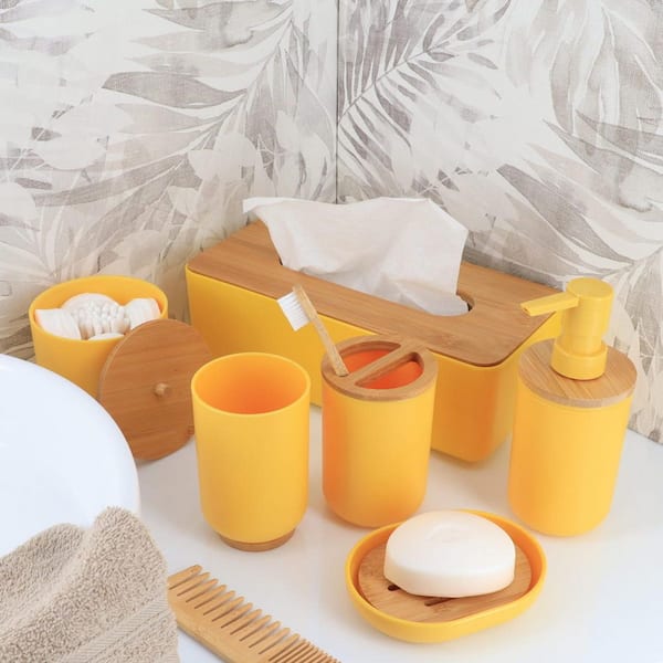 Padang Accessory Set with Soap Pump Tumbler Soap Dish and Toilet Brush Holder in PVC Yellow and SET7PADANG6174266 - The Home Depot
