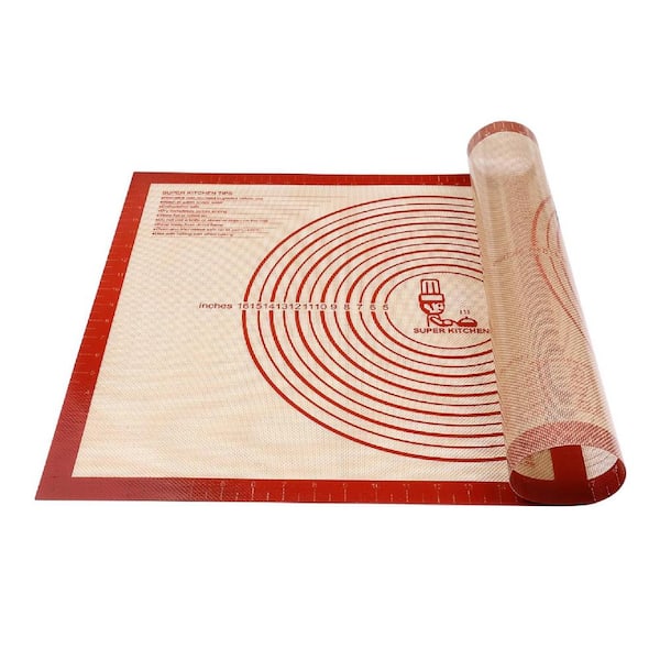 28 in. x 20 in. Nonstick Silicone Pastry Red Baking Mat with Measurements Counter/Dough Rolling/Fondant/Pie Crust Mat