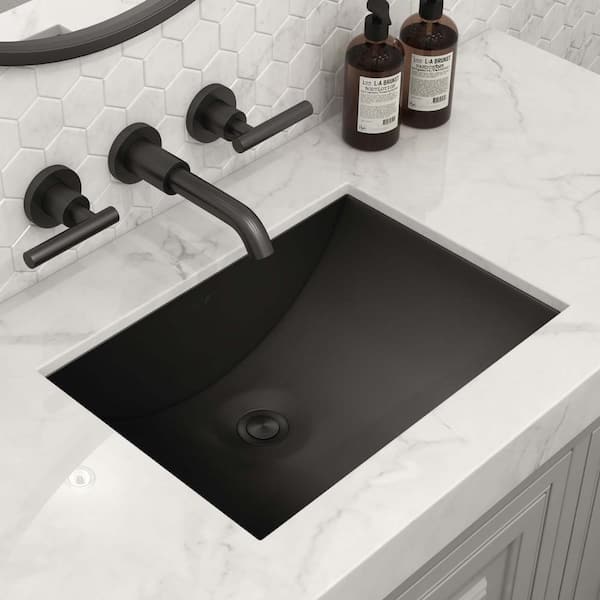 Ariaso 16 in. Undermount Rectangular 16-Gauge Brushed Stainless Steel Bathroom Sink in Gunmetal Black