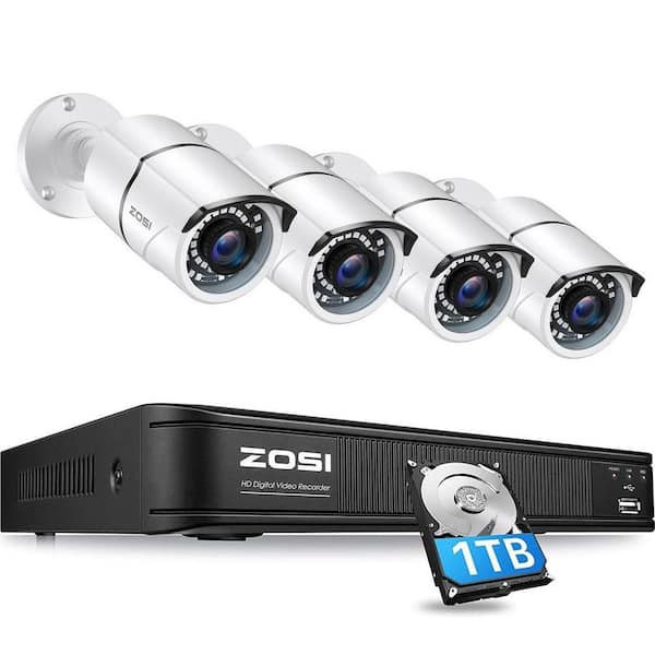 8-Channel 3K-Lite 1TB DVR Security Camera System with 4 1080p Wired Bullet Cameras, 120ft Night Vision, Motion Detection