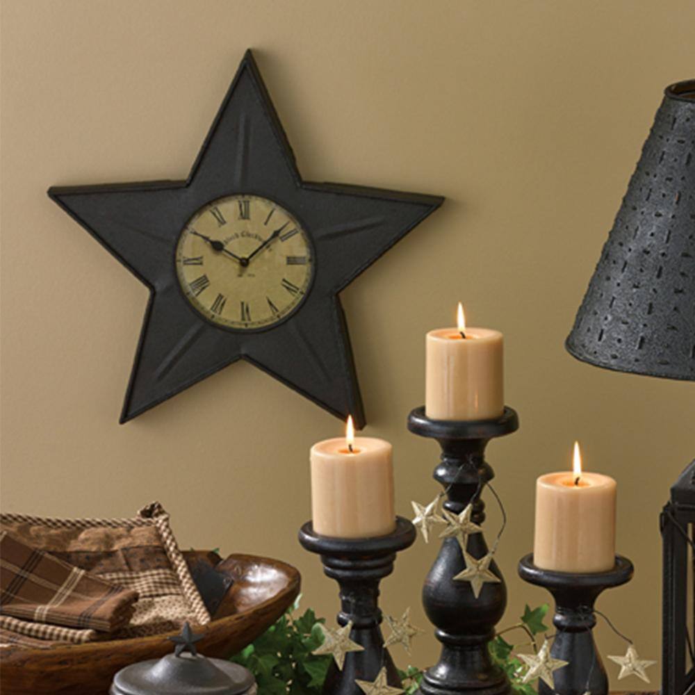 Vintage Black Iron Star-Shaped Analog Wall Clock 16"