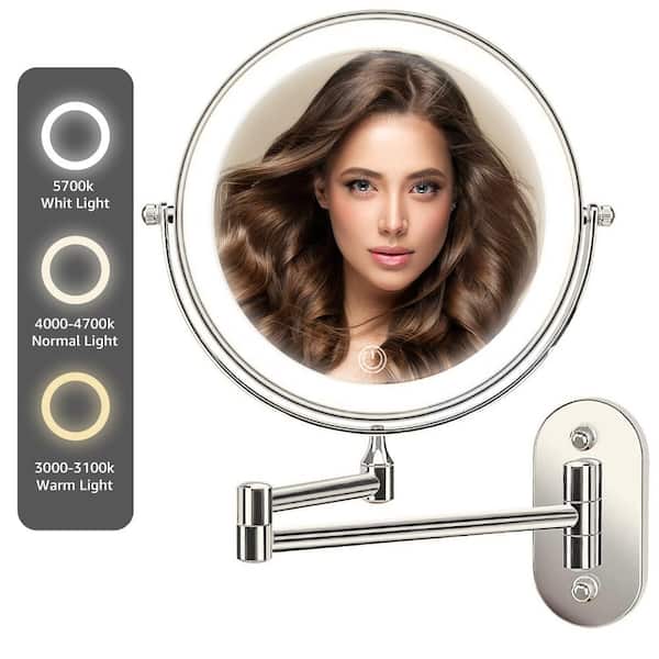 yulika 8 in. W x 8 in. H Lighted Magnifying Wall Makeup Mirror Rechargeable Makeup Mirror In Nickel 1 Pack
