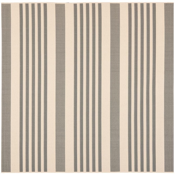 SAFAVIEH Courtyard Gray/Bone 7 ft. x 7 ft. Square Striped Indoor/Outdoor Patio  Area Rug