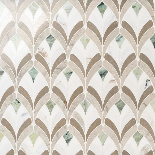 Bloom Grigio Gray Floral 14.09 in. x 15.15 in. Polished Marble Mosaic Floor and Wall Tile (1.48 sq. ft./Each)
