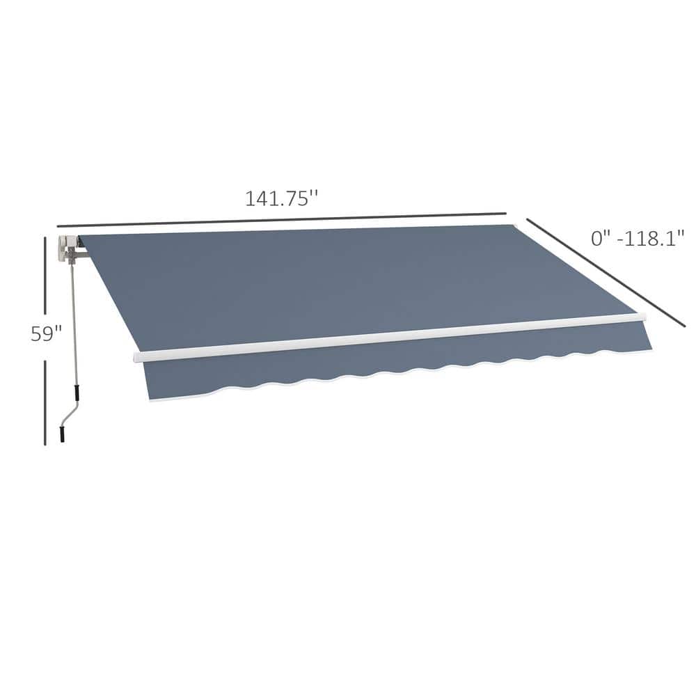 Charcoal Gray 12' x 10' Retractable Patio Awning with Aluminum Frame