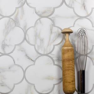 Calacatta White & Gold Ornate Waterjet Mosaic 6 in. x 6 in. Honed Glass Decorative Wall Tile (0.5 Sq. ft.)