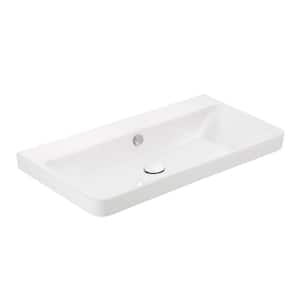 Luxury 80 WG Wall Mount or Drop-In Rectangular Bathroom Sink in Glossy White without Faucet Hole