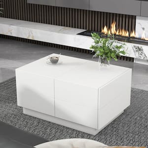 50.4 in. White Rectangle Wood Extendable Tabletop Coffee Table with 4 Drawers