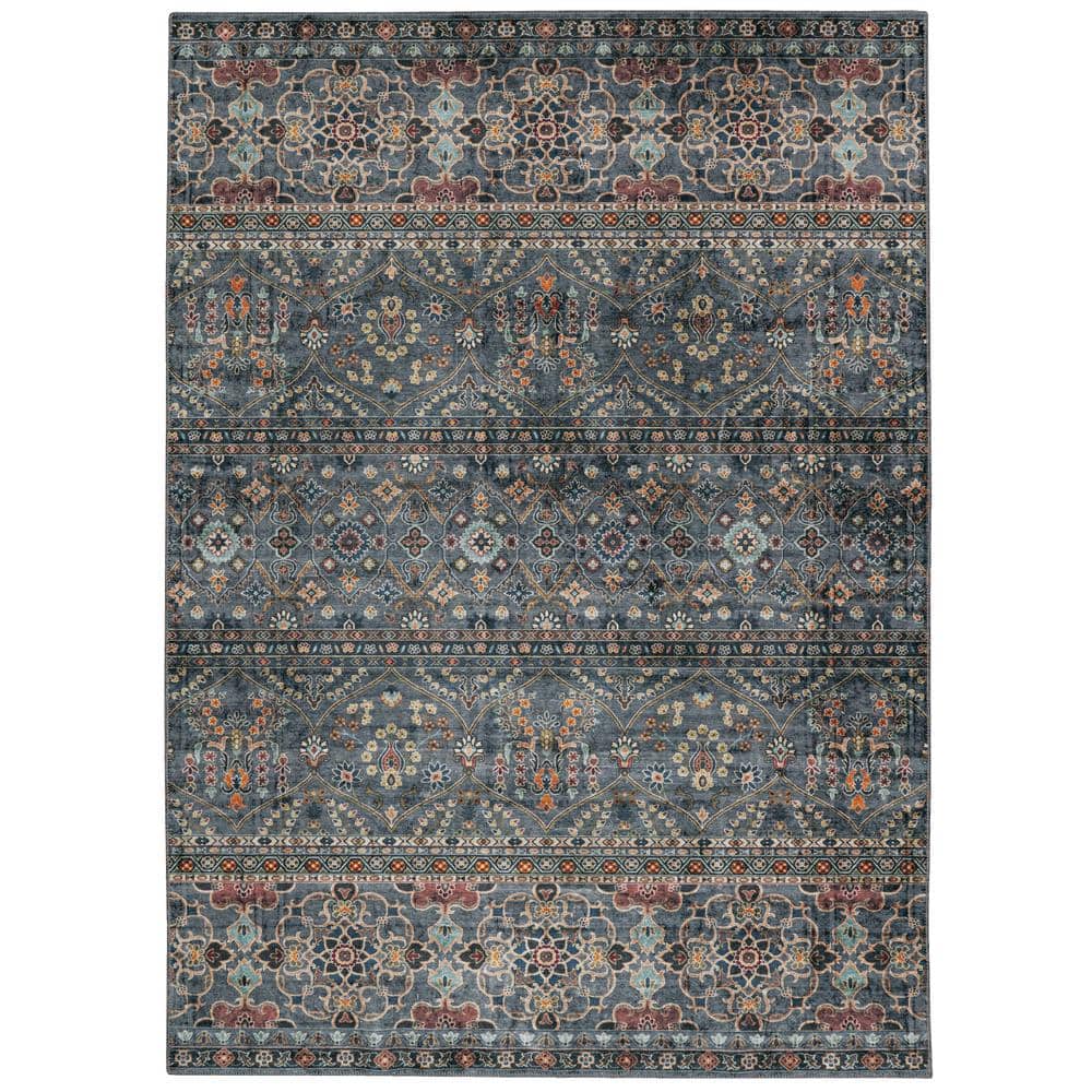 Washable Jerry Teal/Ivory 5 ft. x 7 ft. Abstract Rectangle Area Rug