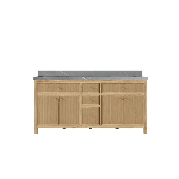 Willow Collections Sonoma Teak 72 in. W x 22 in. D x 36 in. H Double Sink Bath Vanity in Light Natural with 2 in. Piatra Gray Quartz Top