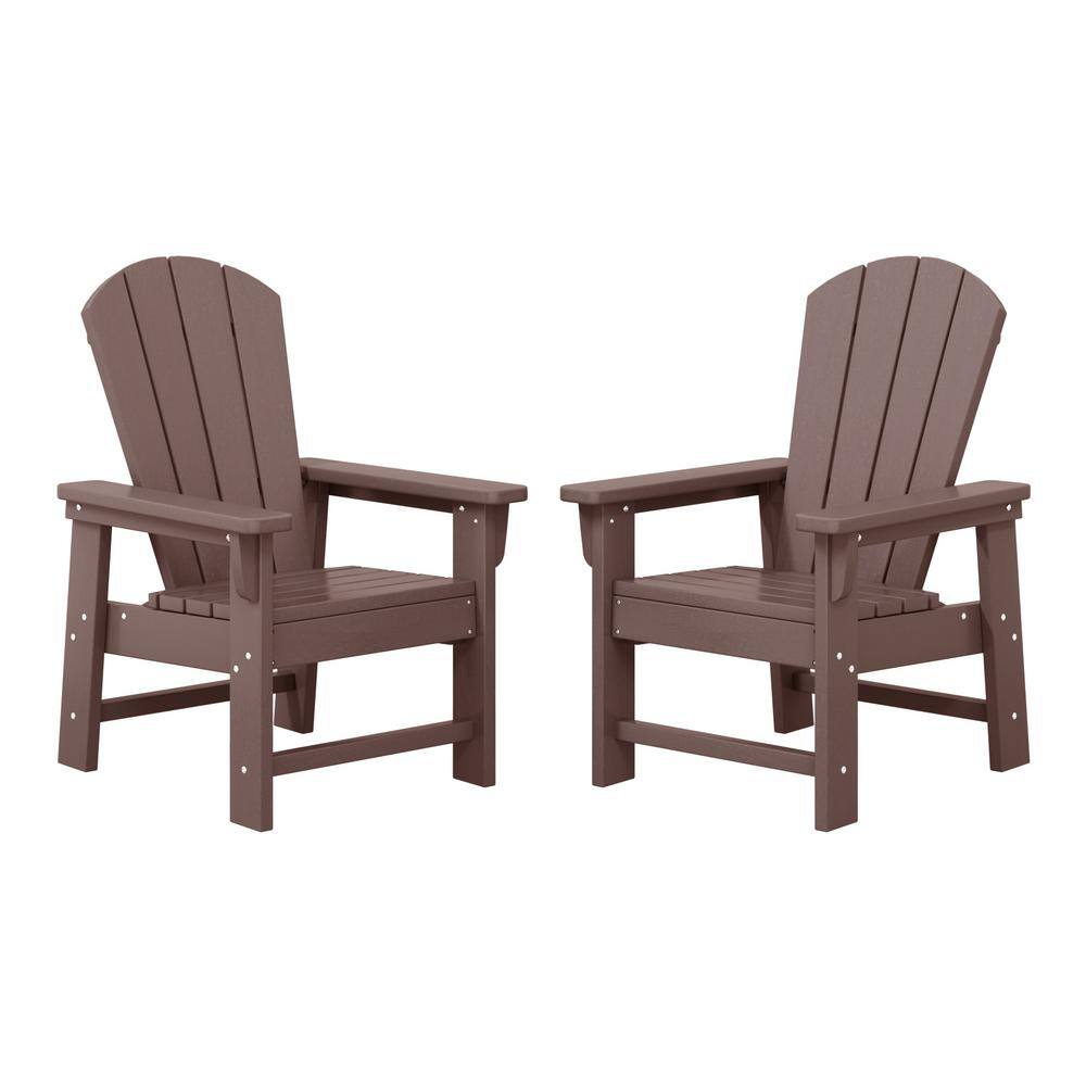 Children's Laguna Set-2 Outdoor Patio All Weather Fade Resistant Kids Poly Plastic Adirondack Chairs in Dark Brown price history on PriceWatchPro