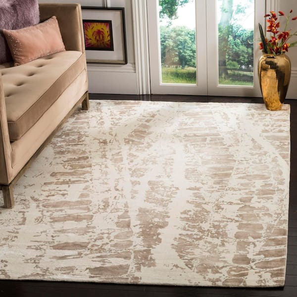 Mirage 8 ft. x 10 ft. Ivory/Brown Abstract Tracks Area Rug