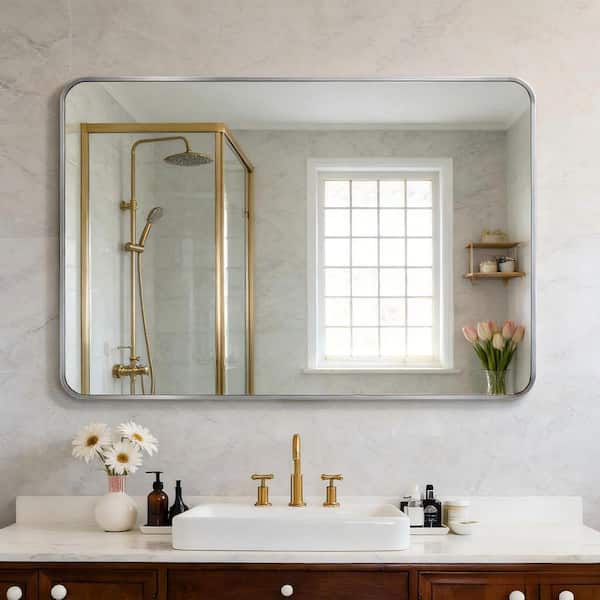 Anky 30 in. W x 40 in. H Rectangle Aluminum Alloy Wall Mirror Horizontal and Vertical Bathroom Vanity Mirror in Silver