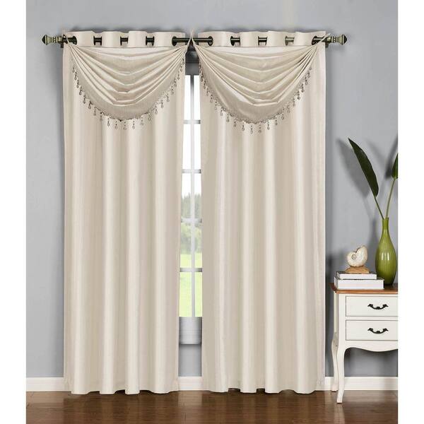 Window Elements Semi-Opaque Jane Faux Silk 84 in. L Grommet Curtain Panel Pair, Beige (Set of 2)