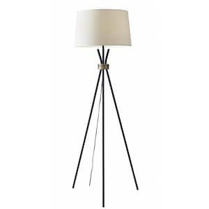 60 in. Black and White 1 Light 1-Way (On/Off) Tripod Floor Lamp for Liviing Room with Cotton Round Shade